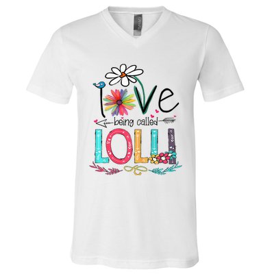 I Love Being Called Lolli Sunflower Mothers Day V-Neck T-Shirt