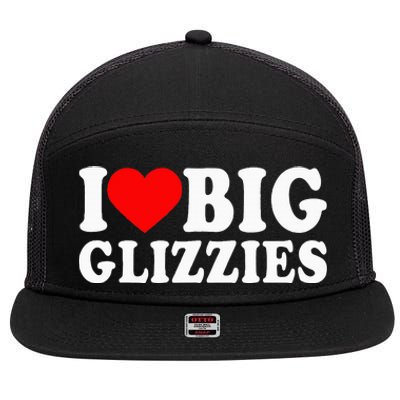 I Love Big Glizzies I Heart Hot Dog Lover Glizzy Gobbler 7 Panel Mesh Trucker Snapback Hat