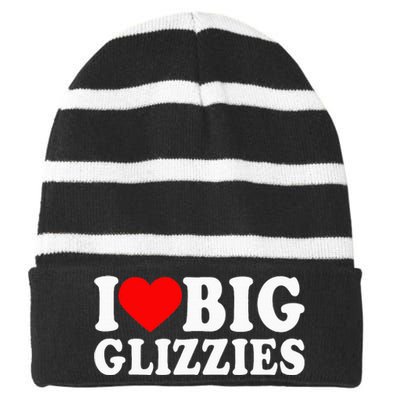 I Love Big Glizzies I Heart Hot Dog Lover Glizzy Gobbler Striped Beanie with Solid Band