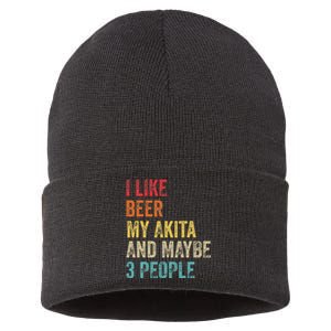 I Like Beer My Akita & Maybe 3 People Dog Owner Sustainable Knit Beanie