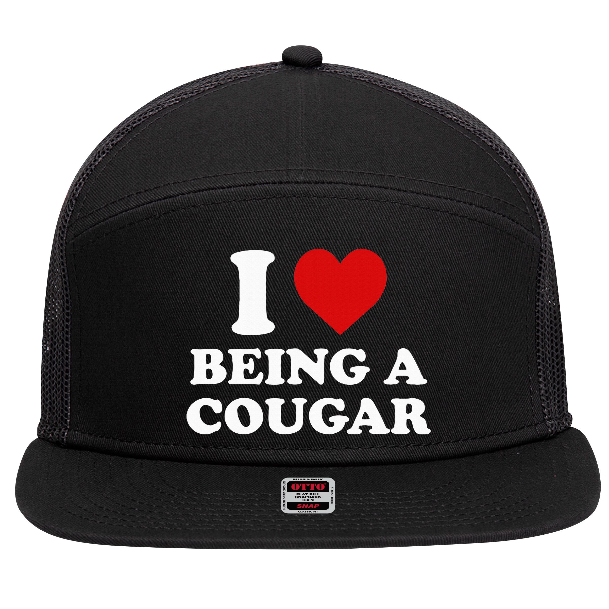 I Love Being A Cougar I Heart Being A Cougar  7 Panel Mesh Trucker Snapback Hat