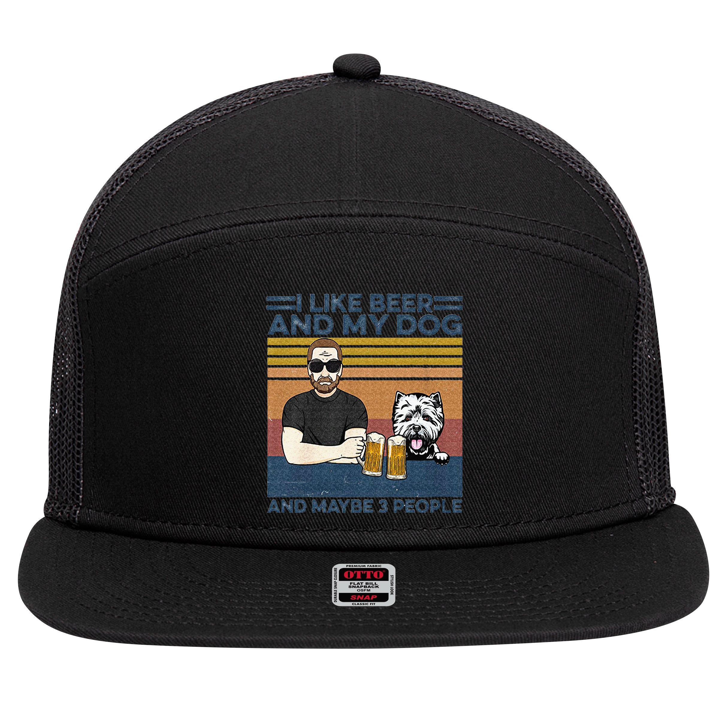 I Like Beer My Dog And Maybe 3 People Funny Dog Lovers Gift 7 Panel Mesh Trucker Snapback Hat