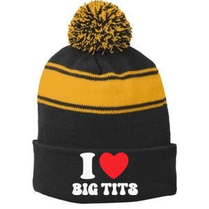 I Love Big Tits Funny Titties Boobs Lesbian Bachelor Party Stripe Pom Pom Beanie