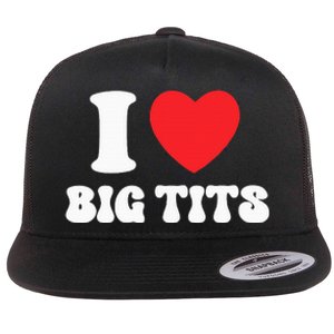 I Love Big Tits Funny Titties Boobs Lesbian Bachelor Party Flat Bill Trucker Hat