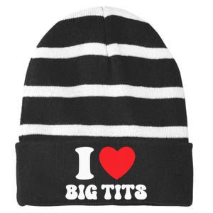 I Love Big Tits Funny Titties Boobs Lesbian Bachelor Party Striped Beanie with Solid Band