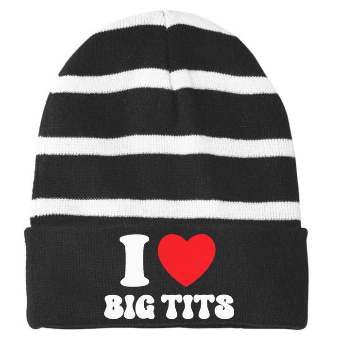 I Love Big Tits Funny Titties Boobs Lesbian Bachelor Party Striped Beanie with Solid Band