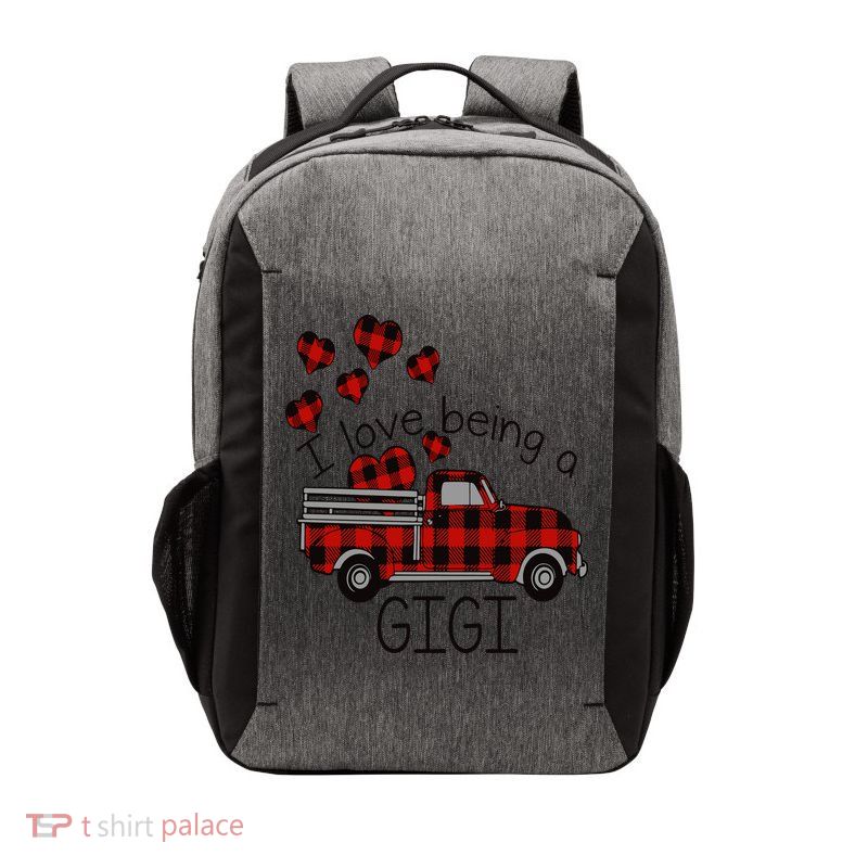 I Love Being Gigi Red Plaid Truck Hearts Valentine's Day Vector Backpack