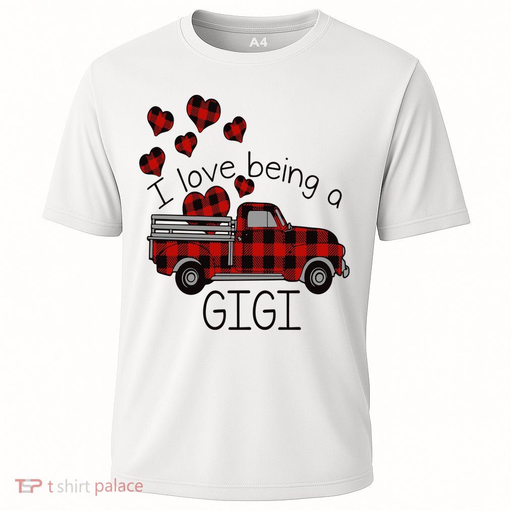 I Love Being Gigi Red Plaid Truck Hearts Valentine's Day Performance Shirt