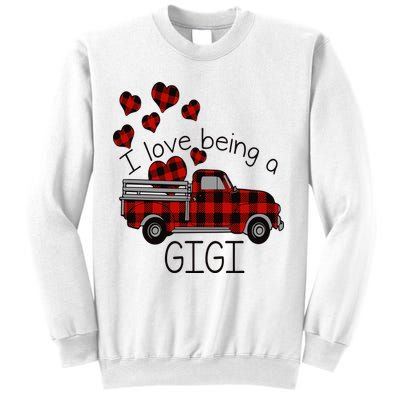 I Love Being Gigi Red Plaid Truck Hearts Valentine's Day Sweatshirt