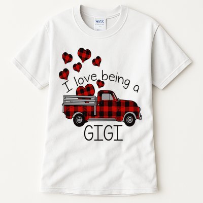 I Love Being Gigi Red Plaid Truck Hearts Valentine's Day Tall T-Shirt