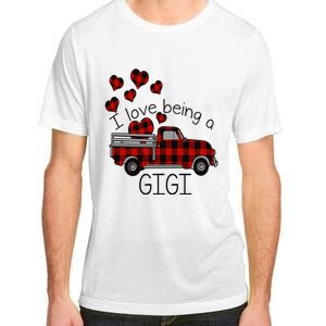 I Love Being Gigi Red Plaid Truck Hearts Valentine's Day Adult ChromaSoft Performance T-Shirt