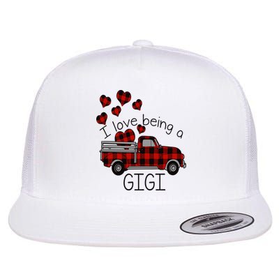 I Love Being Gigi Red Plaid Truck Hearts Valentine's Day Flatbill Hat