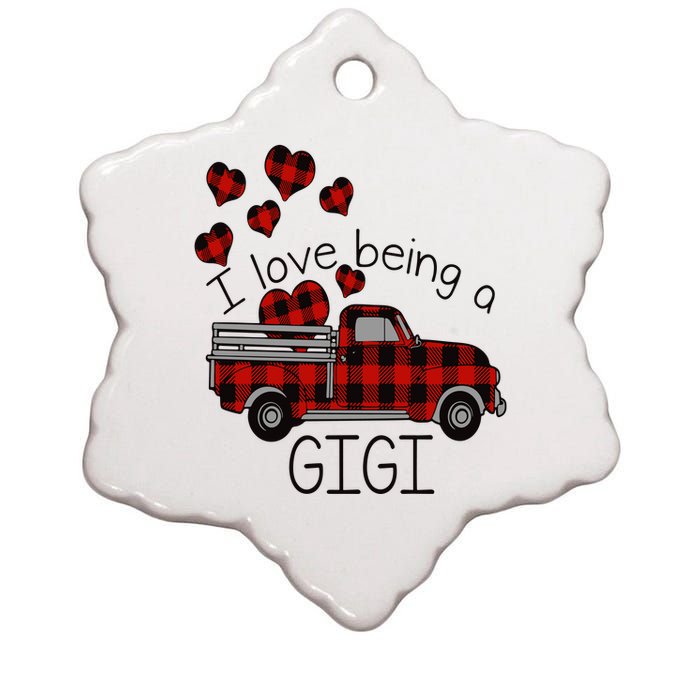 I Love Being Gigi Red Plaid Truck Hearts Valentine's Day Ceramic Star Ornament