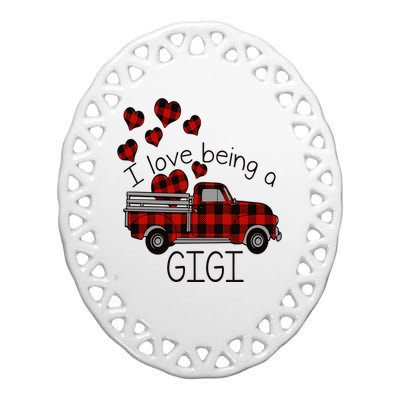 I Love Being Gigi Red Plaid Truck Hearts Valentine's Day Ceramic Oval Ornament