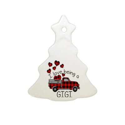 I Love Being Gigi Red Plaid Truck Hearts Valentine's Day Ceramic Tree Ornament