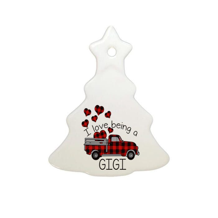 I Love Being Gigi Red Plaid Truck Hearts Valentine's Day Ceramic Tree Ornament