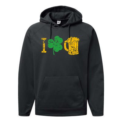 I Love Beer Four Leaf Clover St Patricks Day Performance Fleece Hoodie