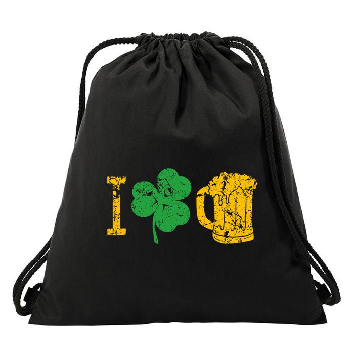 I Love Beer Four Leaf Clover St Patricks Day Drawstring Bag
