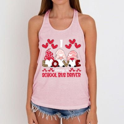 I Love Being School Bus Driver Teacher Valentines Gnome Cute Gift Women's Knotted Racerback Tank