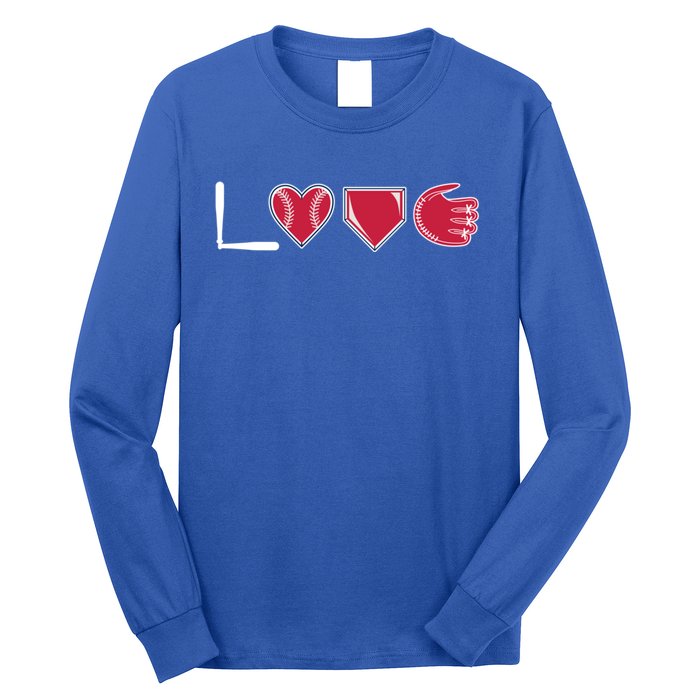 I Love Baseball Player Cute Baseball Pitcher Hitter Catcher Cute Gift Long Sleeve Shirt