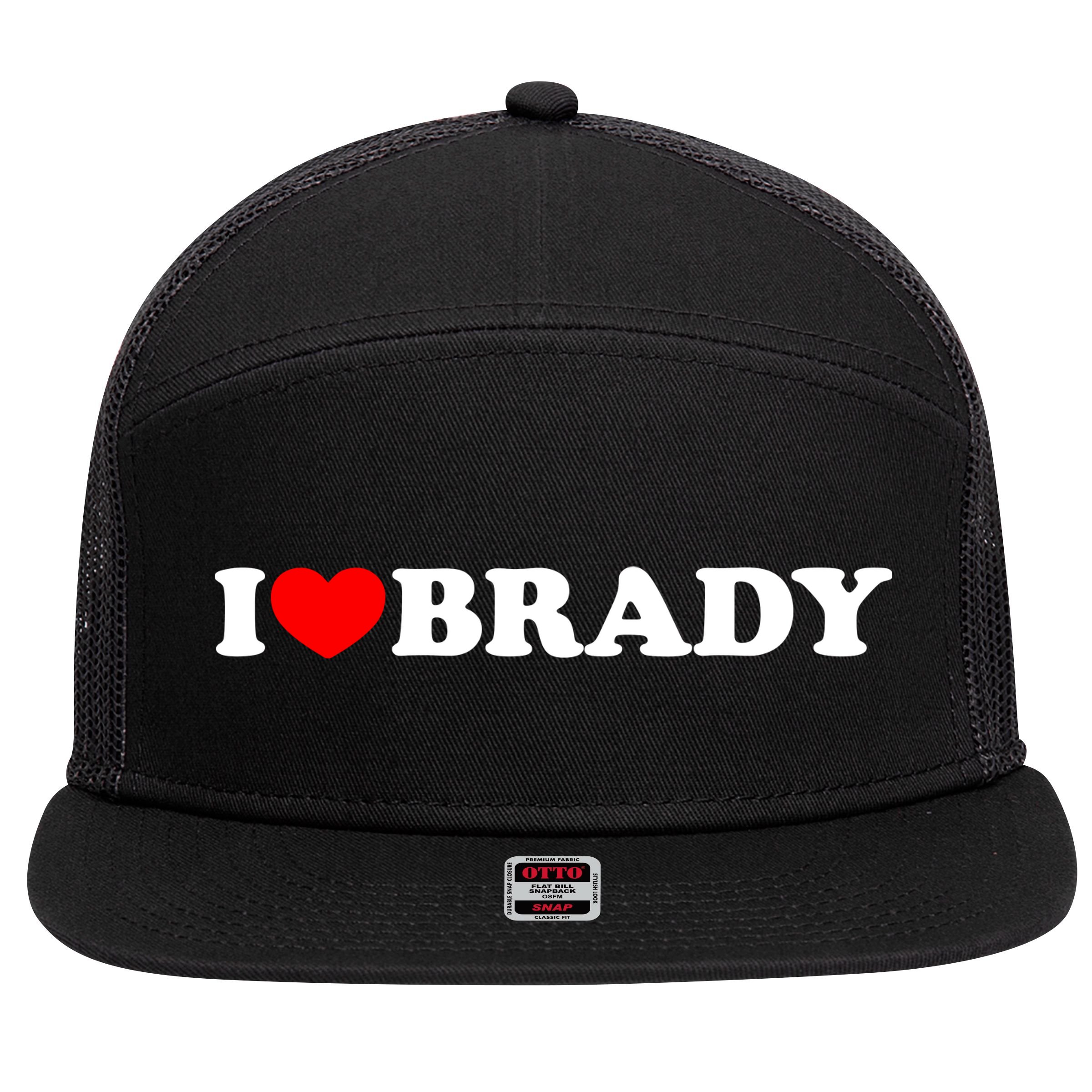 I Love Brady Funny Name Valentine's Day 7 Panel Mesh Trucker Snapback Hat