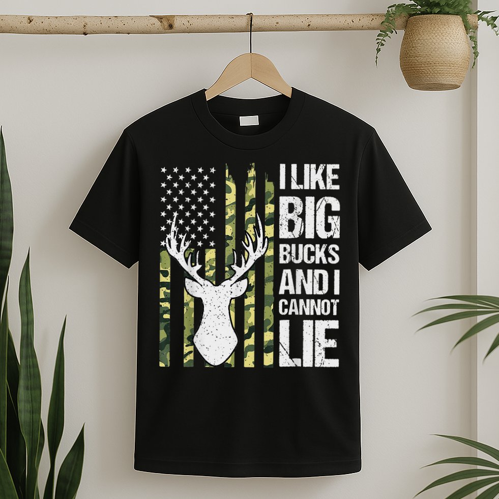 I Like Big Bucks and I Cannot Lie Deer Hunting USA Flag T-Shirt