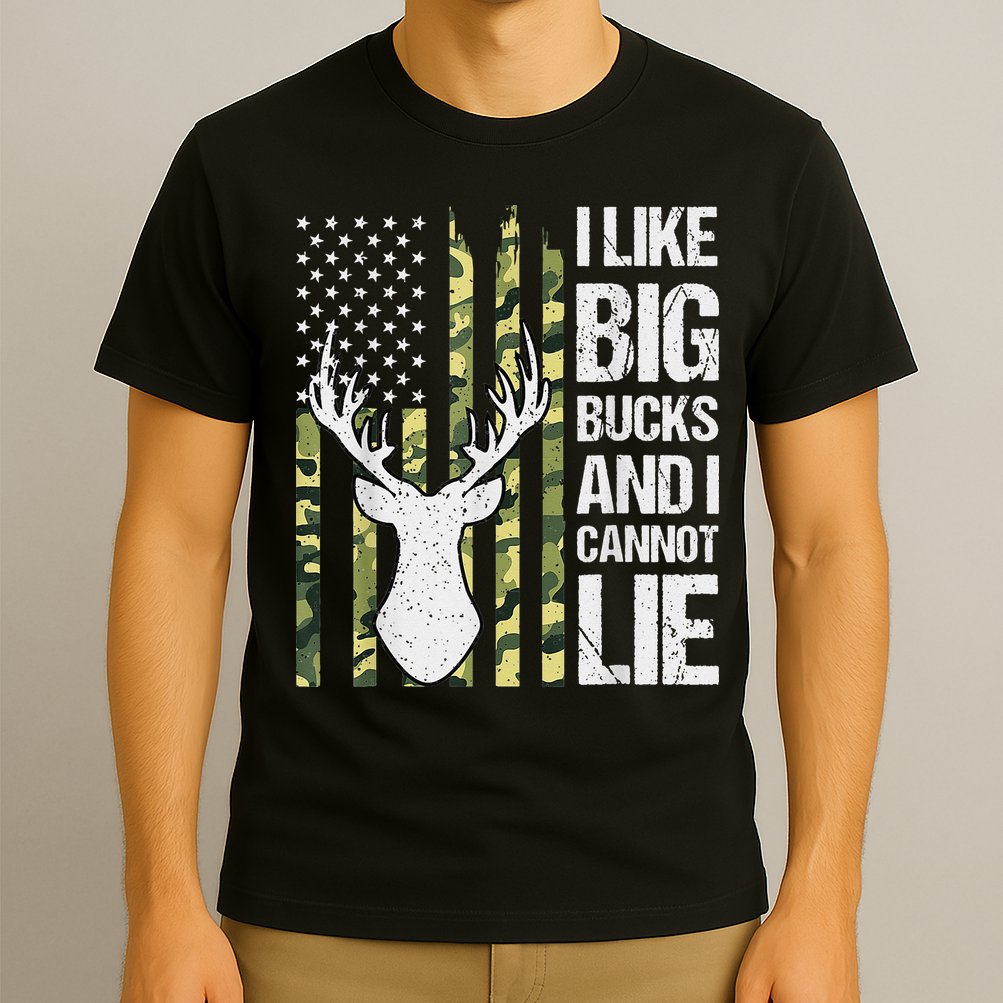 I Like Big Bucks and I Cannot Lie Deer Hunting USA Flag T-Shirt