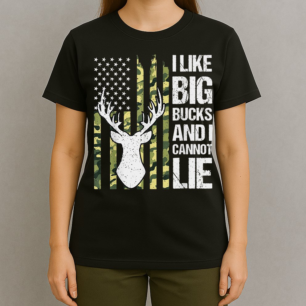 I Like Big Bucks and I Cannot Lie Deer Hunting USA Flag T-Shirt