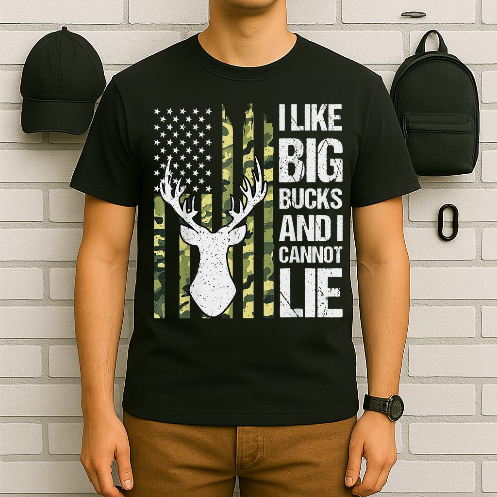 I Like Big Bucks and I Cannot Lie Deer Hunting USA Flag T-Shirt