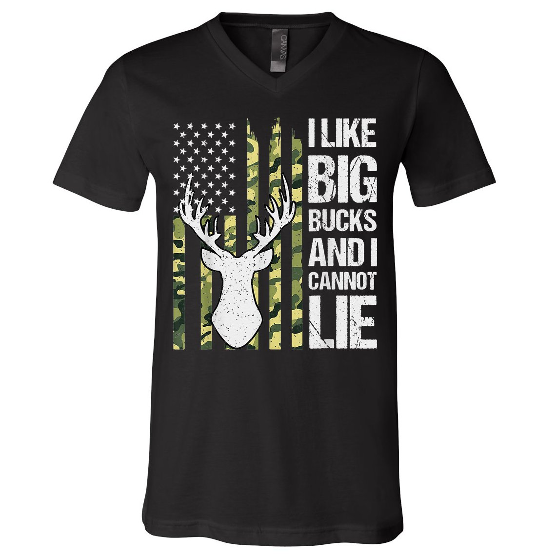 I Like Big Bucks and I Cannot Lie Deer Hunting USA Flag V-Neck T-Shirt
