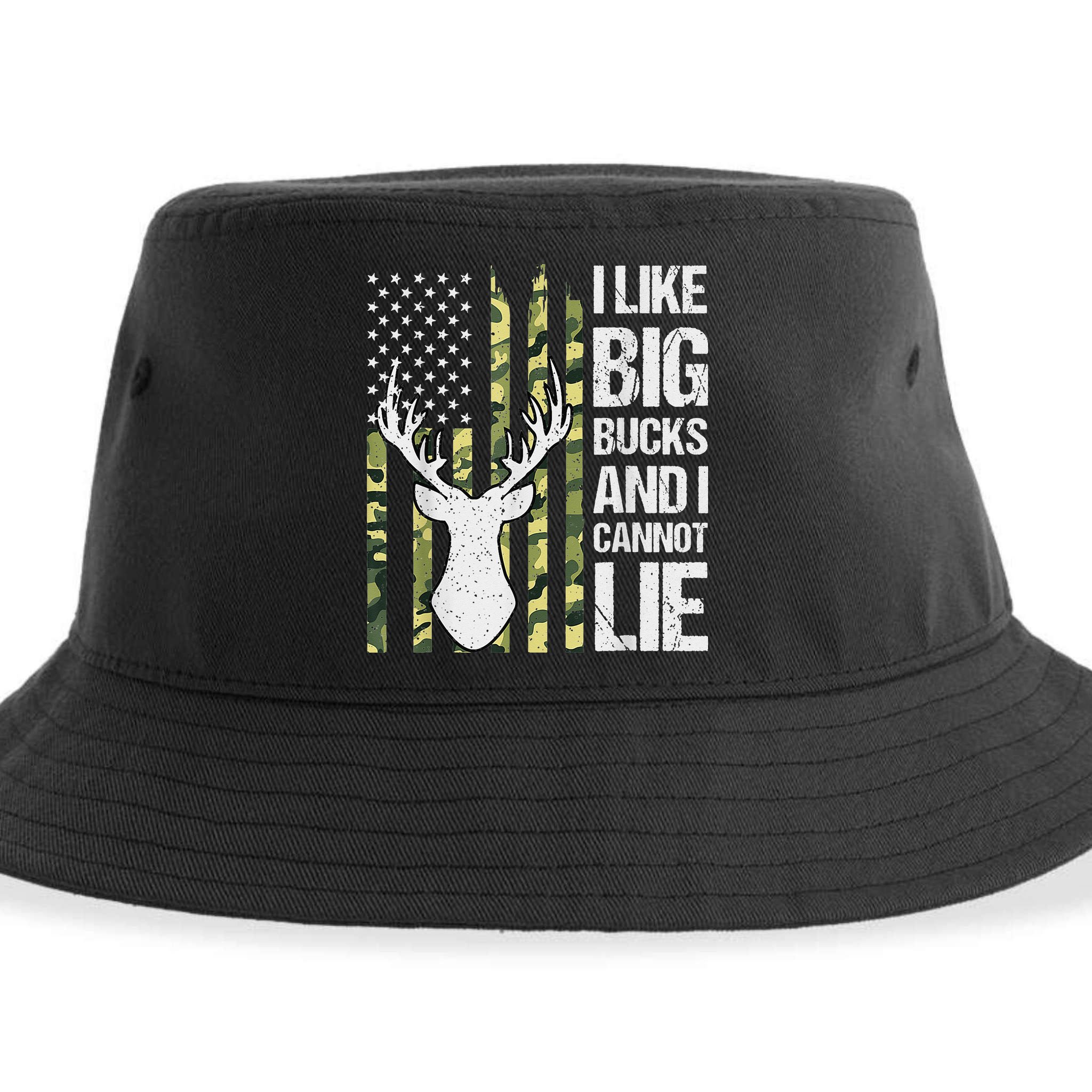 I Like Big Bucks and I Cannot Lie Deer Hunting USA Flag Sustainable Bucket Hat