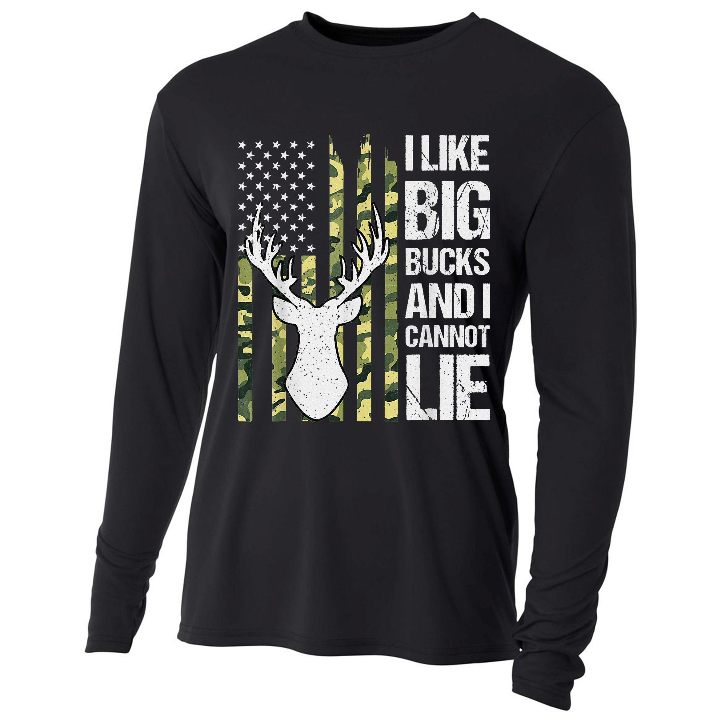 I Like Big Bucks and I Cannot Lie Deer Hunting USA Flag Cooling Performance Long Sleeve Crew