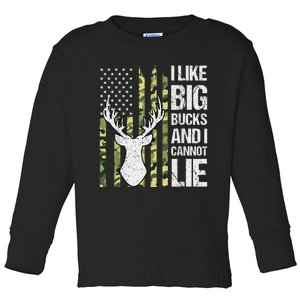 I Like Big Bucks and I Cannot Lie Deer Hunting USA Flag Toddler Long Sleeve Shirt