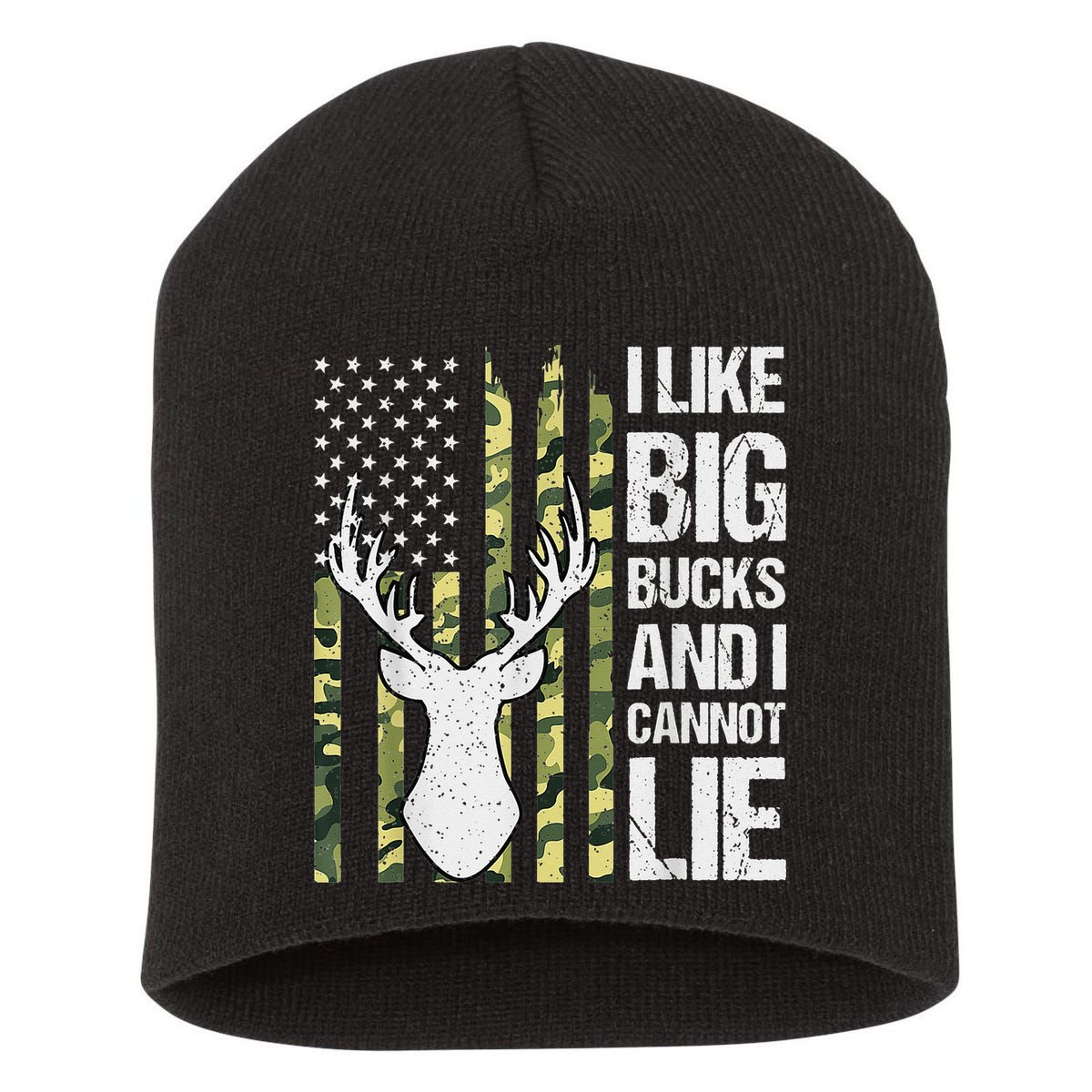 I Like Big Bucks and I Cannot Lie Deer Hunting USA Flag Short Acrylic Beanie