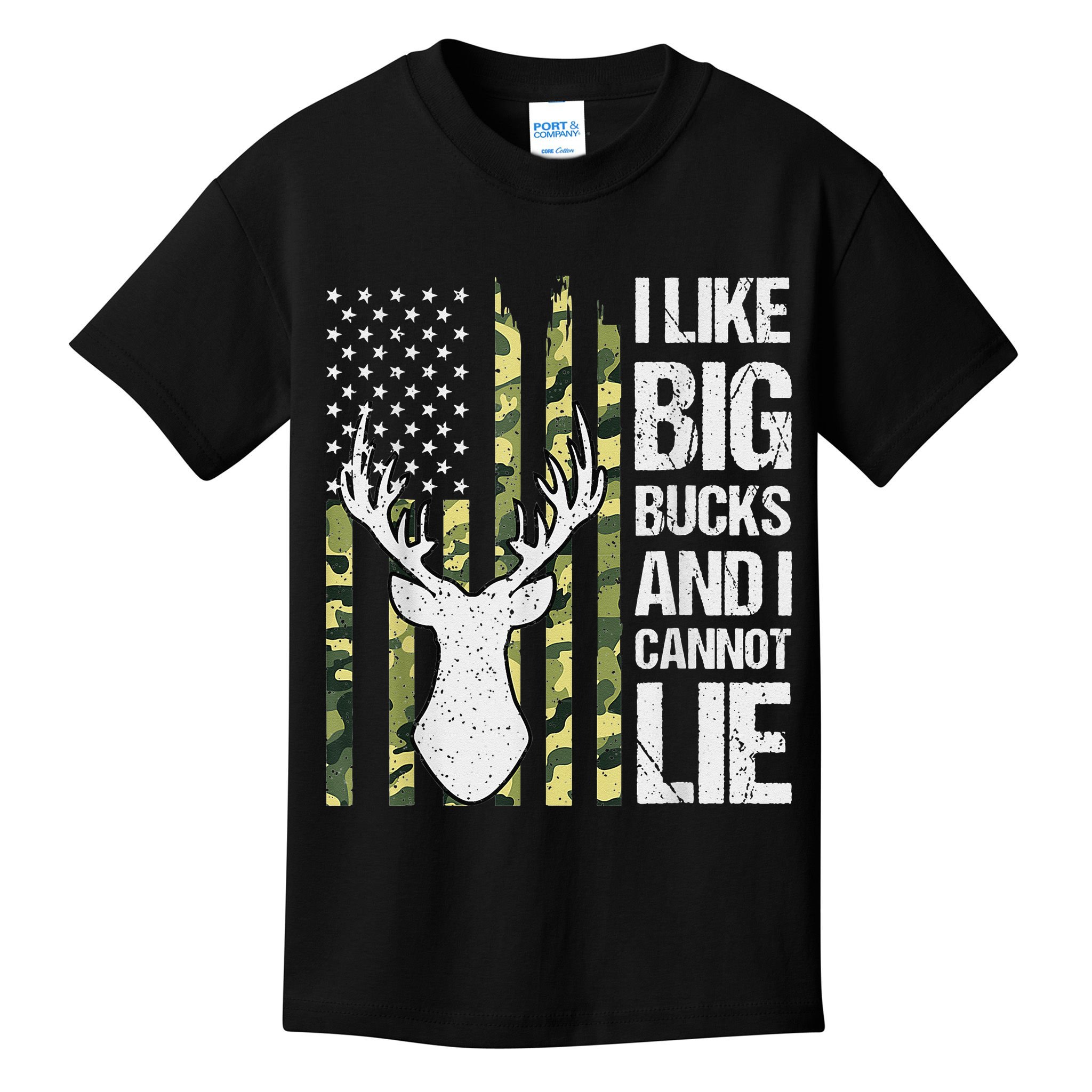 I Like Big Bucks and I Cannot Lie Deer Hunting USA Flag Kids T-Shirt
