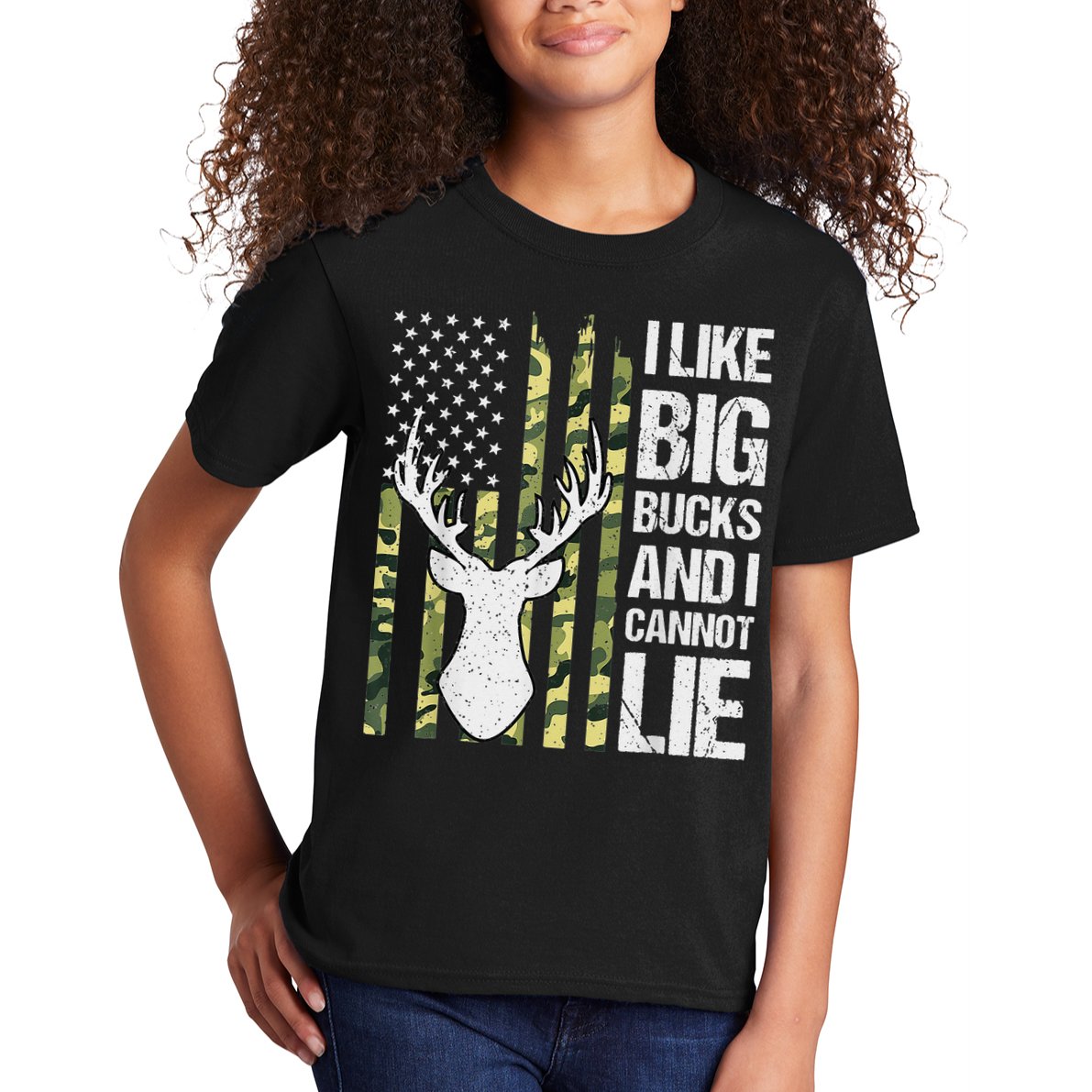 I Like Big Bucks and I Cannot Lie Deer Hunting USA Flag Kids T-Shirt
