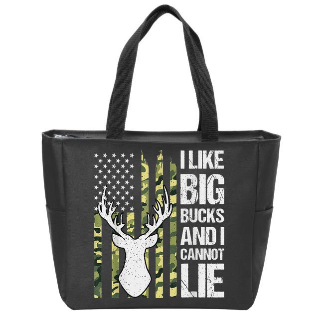I Like Big Bucks and I Cannot Lie Deer Hunting USA Flag Zip Tote Bag