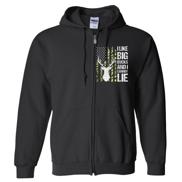 I Like Big Bucks and I Cannot Lie Deer Hunting USA Flag Full Zip Hoodie