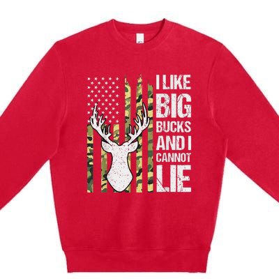 I Like Big Bucks and I Cannot Lie Deer Hunting USA Flag Premium Crewneck Sweatshirt