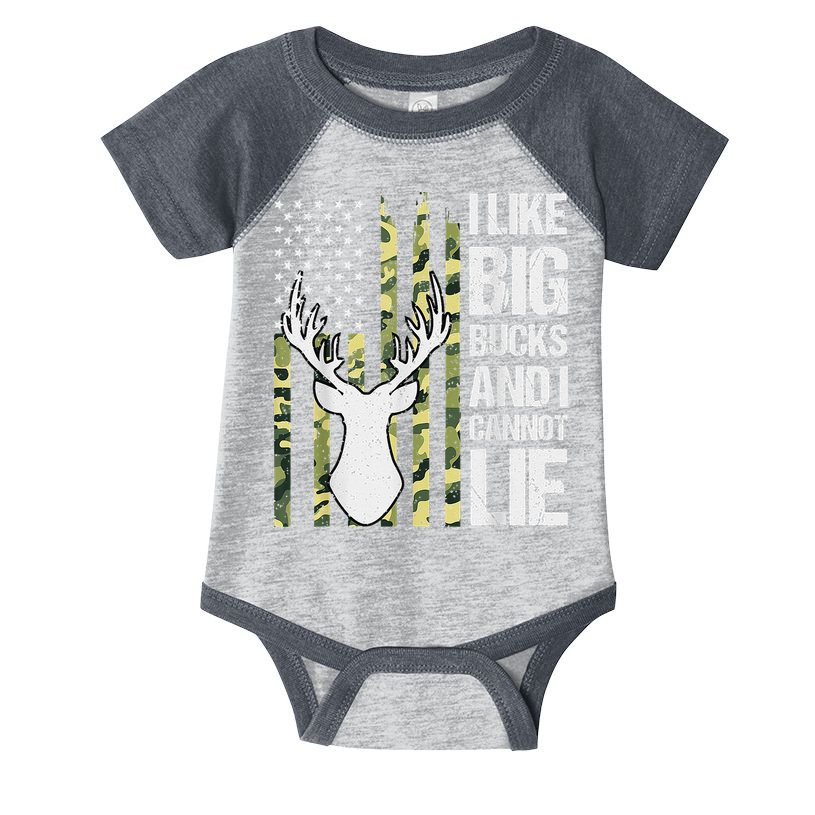 I Like Big Bucks and I Cannot Lie Deer Hunting USA Flag Infant Baby Jersey Bodysuit