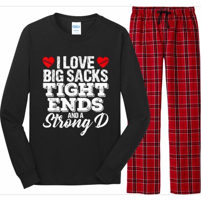 I Love Big Sacks Tight Ends And A Strong D Funny Vintag Long Sleeve Pajama Set