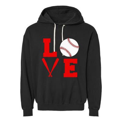 I Love Baseball Garment-Dyed Fleece Hoodie