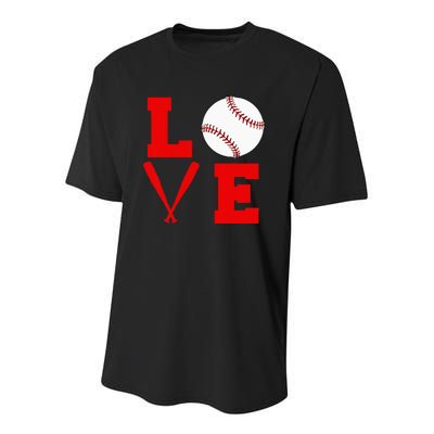 I Love Baseball Youth Performance Sprint T-Shirt