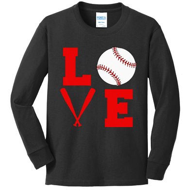 I Love Baseball Kids Long Sleeve Shirt