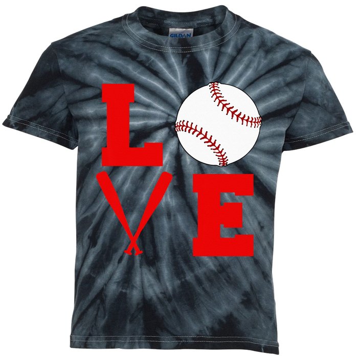 I Love Baseball Kids Tie-Dye T-Shirt