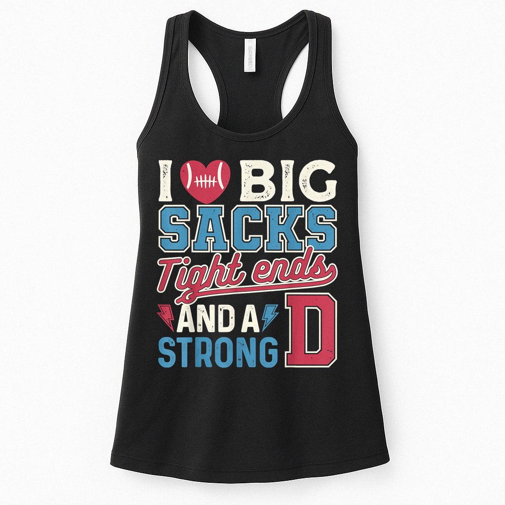 I Love Big Sacks Tight Ends And A Strong D Funny Womens Tank Top