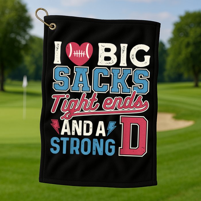 I Love Big Sacks Tight Ends And A Strong D Funny Golf Towel