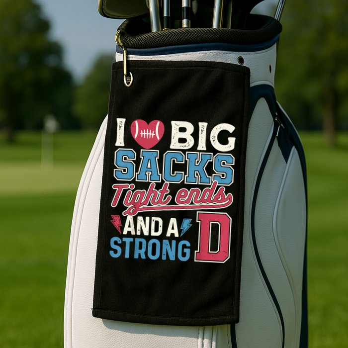 I Love Big Sacks Tight Ends And A Strong D Funny Golf Towel