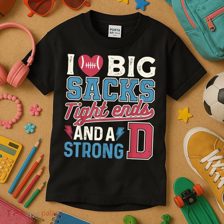 I Love Big Sacks Tight Ends And A Strong D Funny Kids T-Shirt