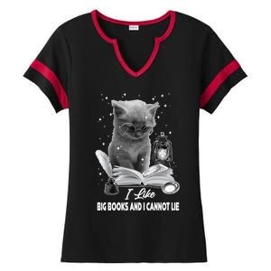 I Like Big Books And I Cannot Lie Cat Reading A Book Bookish Cute Gift Ladies Halftime Notch Neck Tee